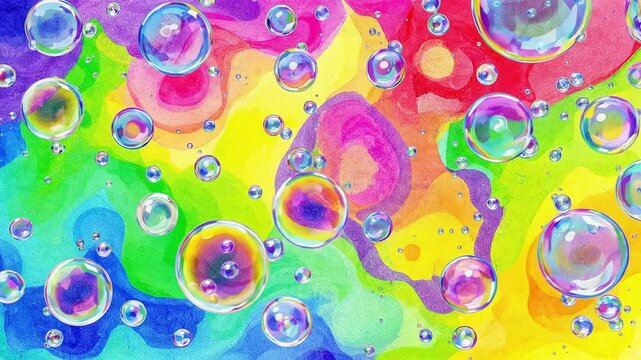 Colorful abstract background with iridescent bubbles floating.