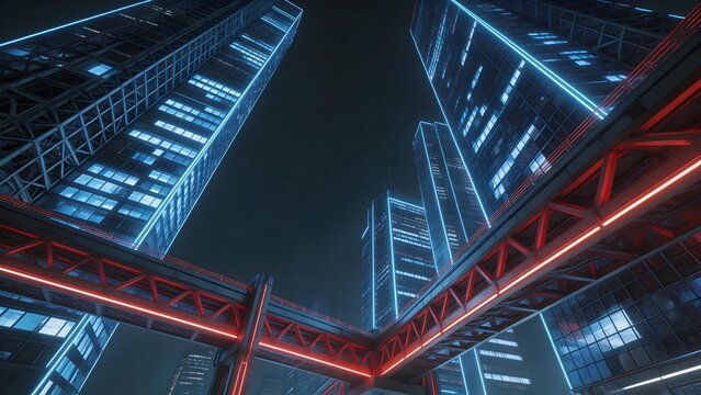 Futuristic cityscape with glowing skyscrapers