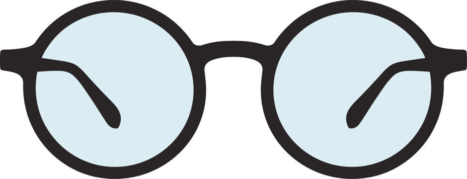 Round Black Eyeglasses with Light Blue Lenses Front View Isolated on White Background