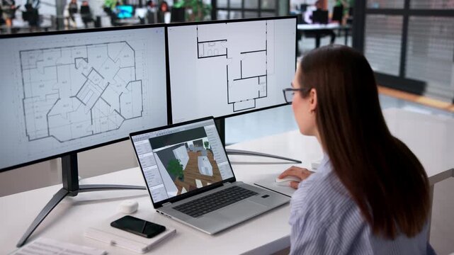 Interior Designer Reviews Virtual House Plans On Computer