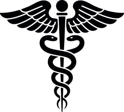 Caduceus medical symbol vector illustration with wings staff and intertwined snakes isolated on white background healthcare emblem minimal modern design