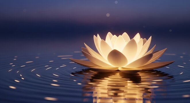 Glowing Lotus Flower on Water for Vesak Day Spiritual Concept