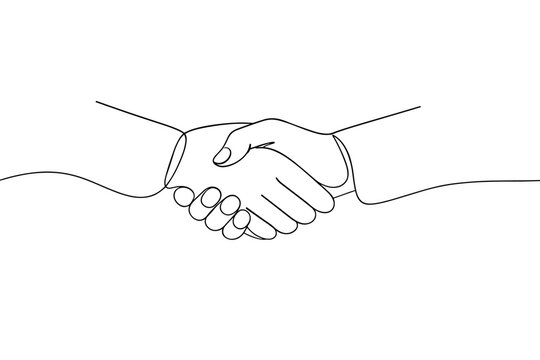Continuous One Line Drawing of Two Hands Shaking, Minimalist Black Outline Vector Illustration for Business Partnership, Agreement, Success, Cooperation, and Professional Collaboration Concept.