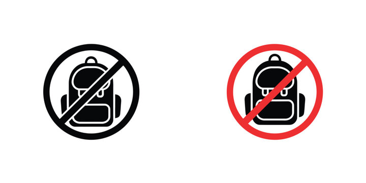 No Backpacks Allowed Icons in Vector Style, Prohibition Sign Design Featuring Bag Ban Symbol for Security and Restricted Area Graphics