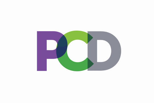 Modern PCD Letter Logo Desin with Overlapping Purple reen and Gray Characters. rofessional Typography forCorporate Branding Identit. Minimalist Vector Illustation on White Background.