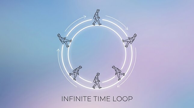 Infinite Time Loop Concept with Man Walking in Circle