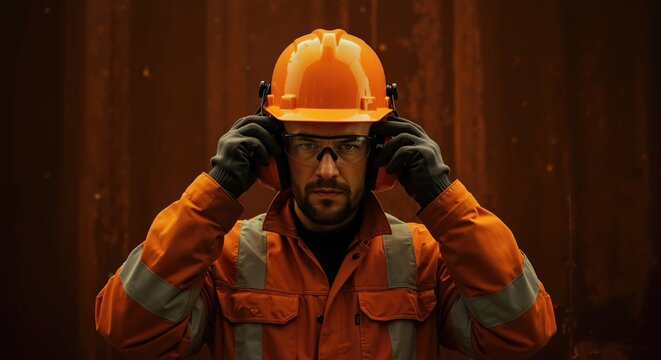Industrial worker wearing full personal protective equipment. Portrait of confident construction man in hard hat and safety gear looking at camera