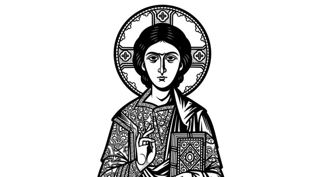Jesus Christ Icon Illustration Portrait.