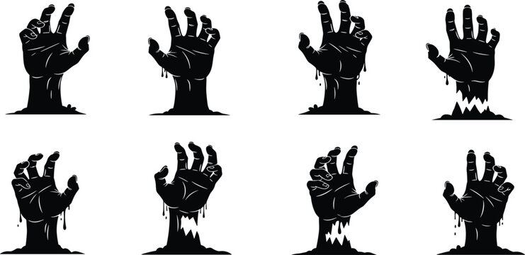 A black silhouette illustration of three people's hands and arms reaching up like a nature tree symbol with fingers spread in a creative vector sign design