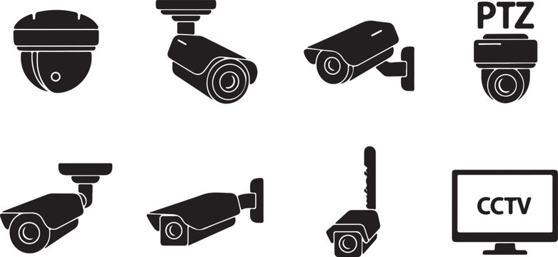 CCTV security cameras vector icons set, video surveillance