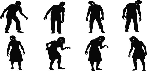 Fototapeta premium Black vector illustration of business people, a running child, and a family dance silhouette art