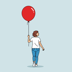 Vector illustration of a person holding a flying balloon © wahyu