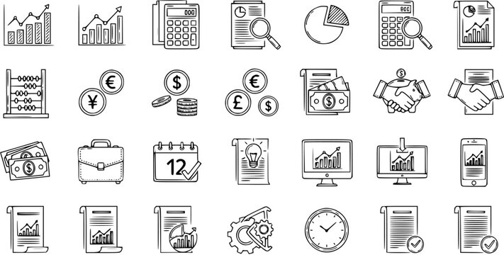 Hand-Drawn Finance and Business Icons for Presentations and Infographics