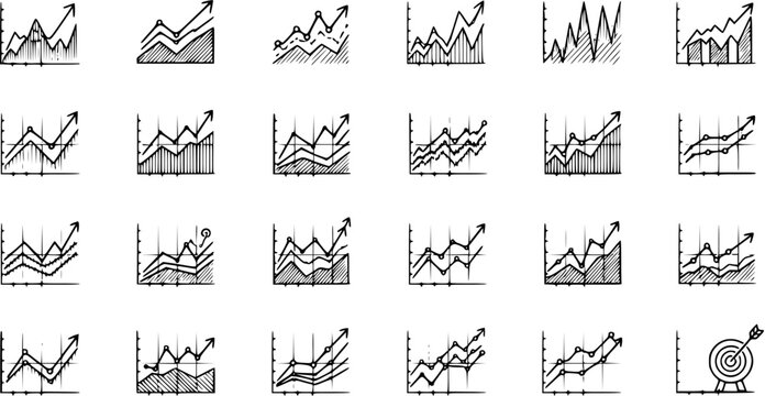 Hand-drawn Collection of Business Growth and Financial Trend Line Graphs