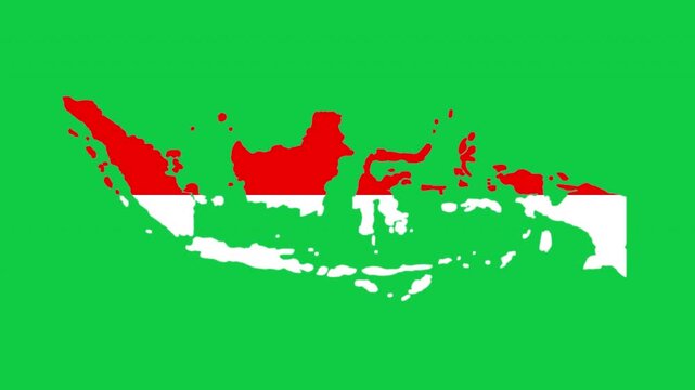 Indonesia map pop animation with flag colors and green background