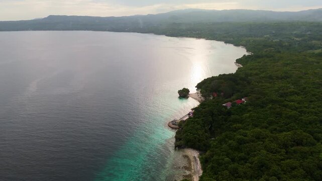 Aerial view of the pristine coastline of Siquijor Island, Philippines