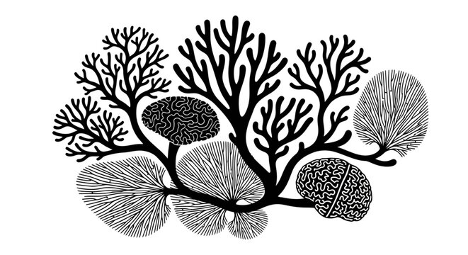 Detailed illustration of seaweed fronds.