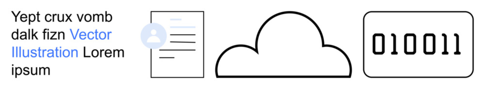 Data management, cloud storage, digital security, information systems, coding, network solutions. Binary code, cloud and document symbols. Data management and cloud storage