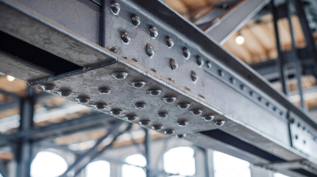 Industrial steel beam with rivets creating strong construction