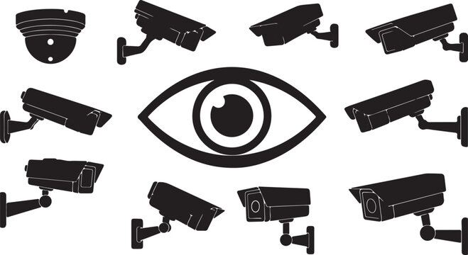 Security Camera or cctv sign, logo, badge, icon, sticker, label, emblem, stamp, symbol, video surveillance