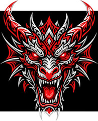 Fototapeta premium Aggressive Red Dragon Head Mascot Illustration.