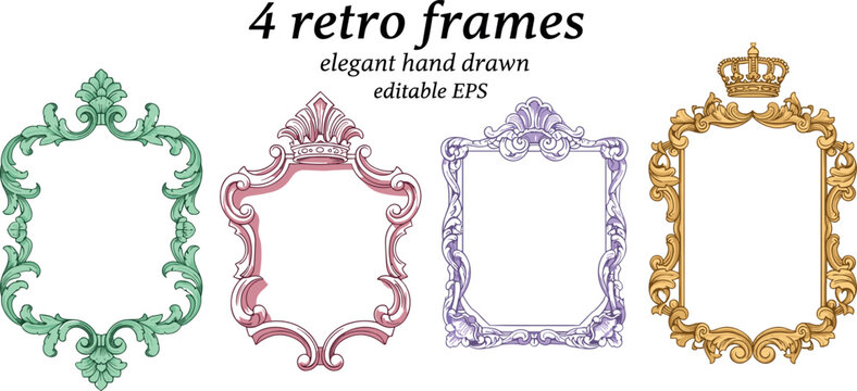 Elegant retro ornamental frames vector set vintage decorative borders royal crown baroque labels classic engraving style frame elements collection