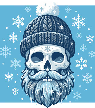 Cool Winter Skull Illustration with Beanie and Beard.