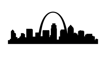 Fototapeta premium St. Louis city skyline silhouette with Gateway Arch, minimalist black vector illustration isolated on white background