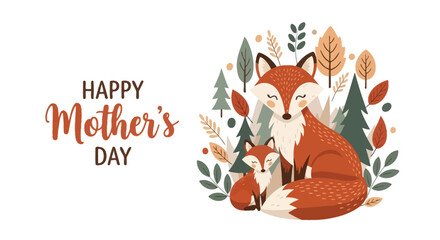 Mother's Day, fox family, cute animals, vector illustration, greeting card design isolated PNG with Transparent Background © Our_Store