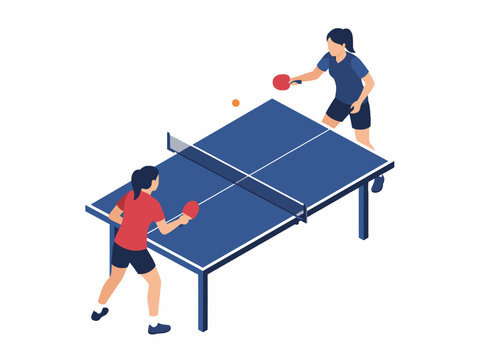 Isometric Table Tennis Match with Two Women Players