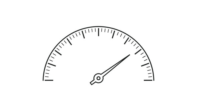 Monochrome speedometer or circular gauge outline with a needle indicating a high level of measurement for performance or speed concepts.