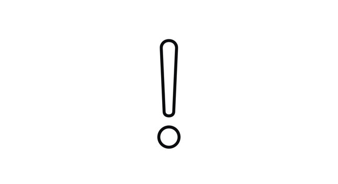 Large black outline of an exclamation mark punctuation symbol used for emphasis, warnings, or notifications on a plain white background.