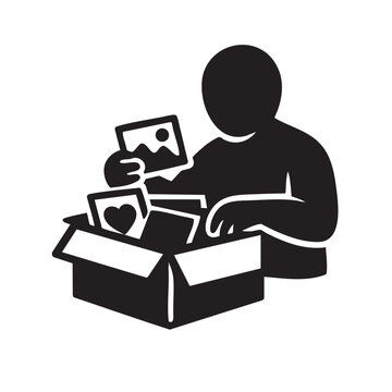 Person Looking at Old Photos, Memories from Box Icon