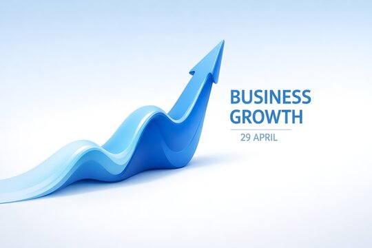 A blue arrow graph showing business growth and success on a white background