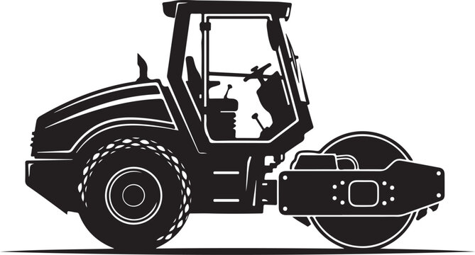 Road roller, construction vehicle, heavy equipment, industrial machine, black silhouette