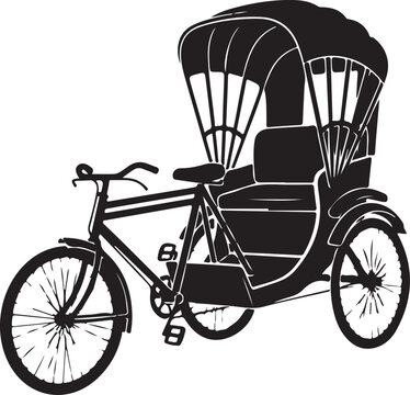 Black, vector rickshaw, bicycle taxi, cyclo icon, transportation symbol
