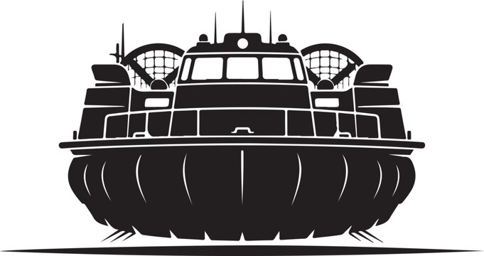 Black hovercraft, vector hovercraft icon, air cushion vehicle, transportation symbol