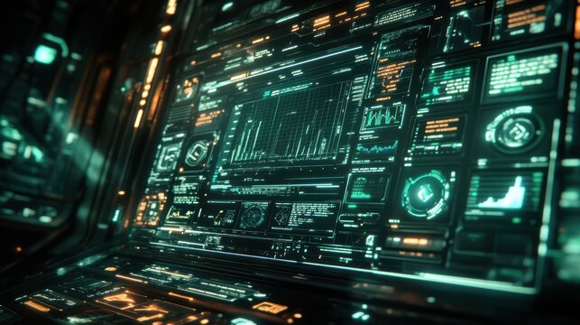 Futuristic spaceship cockpit interface display