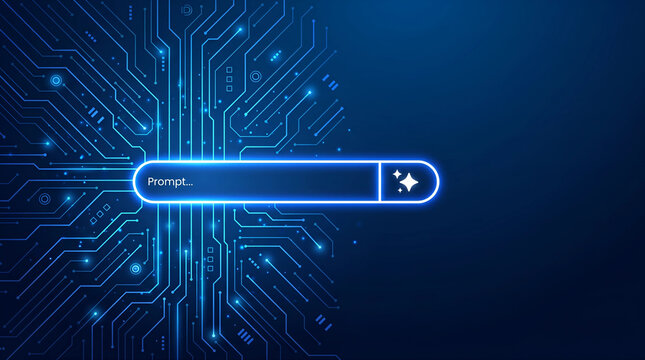 Artificial Intelligence Digital Futuristic Abstract Background with prompt Bar and Glowing Circuitry 