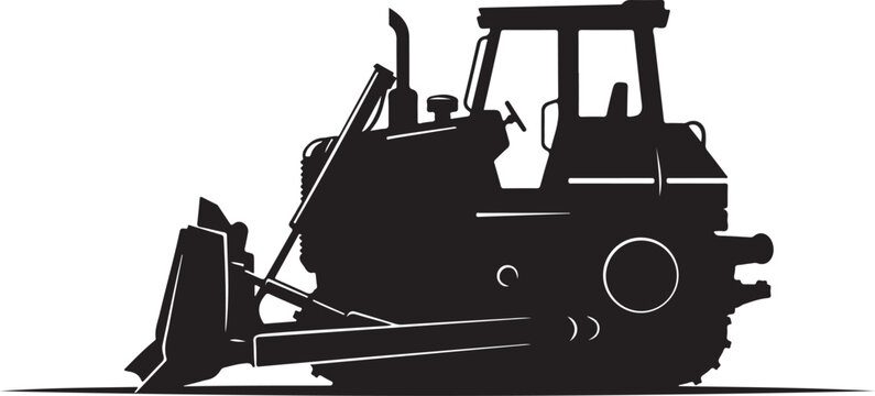 Black silhouette bulldozer, heavy equipment, construction vehicle, industrial machine