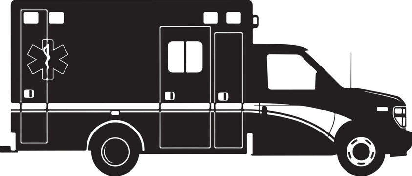 Black ambulance vector, emergency medical services icon, paramedic vehicle silhouette, medical transport illustration