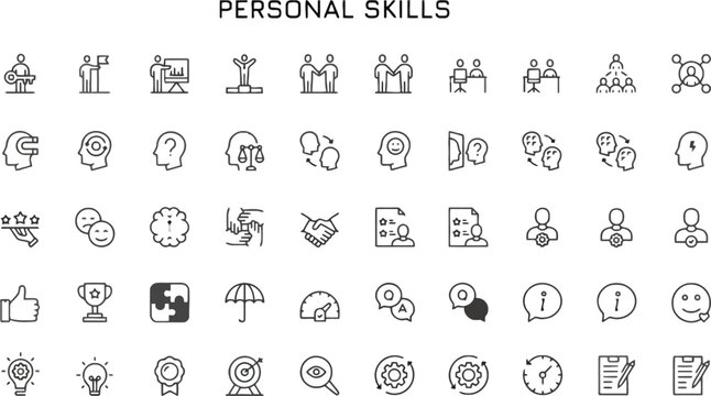 A collection of personal skills icons on a white background