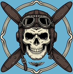 Fototapeta premium Vintage Aviation Skull Pilot Illustration with Propellers.