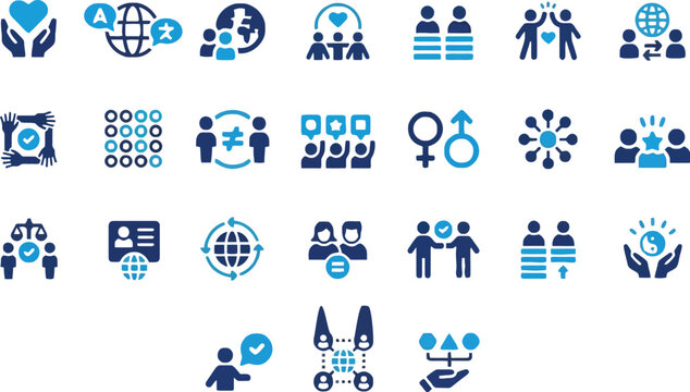 A collection of diverse icons representing unity and equality