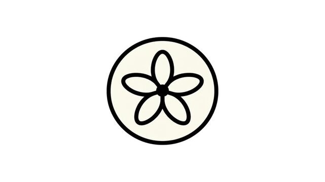 A simple, stylized illustration of a sand dollar with five petals inside a circle.