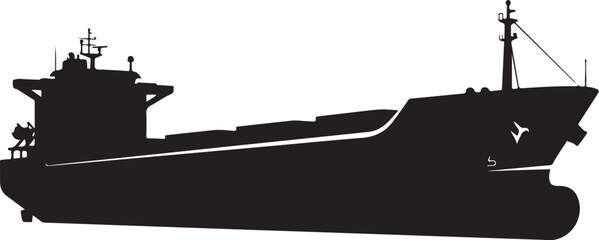 Obraz premium Cargo Ship, Container Vessel, Black Silhouette, Vector Illustration, Transportation Icon