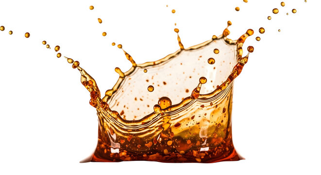 Brown liquid splashing against a transparent surface with droplets flying