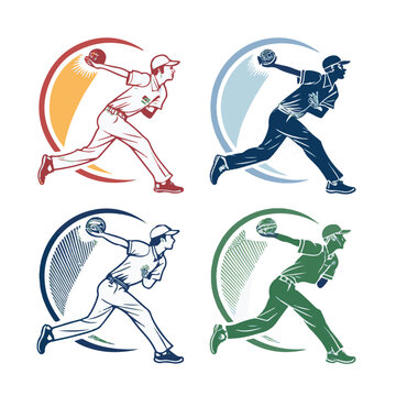 Cricket Bowlers in Action Posing vector illustration
