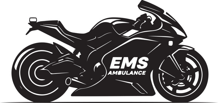 EMS ambulance motorcycle, emergency bike, medical transport, black vector icon