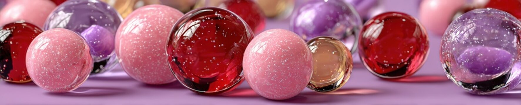 Liquid chrome and frosted glass spheres floating in pastel zero gravity, premium abstract background with elegant negative space.